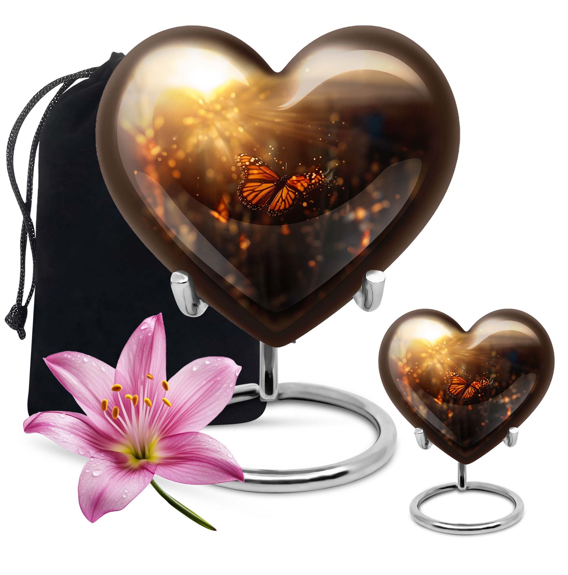 10-inch butterfly urn with wolf howling heart design for adult ashes containment