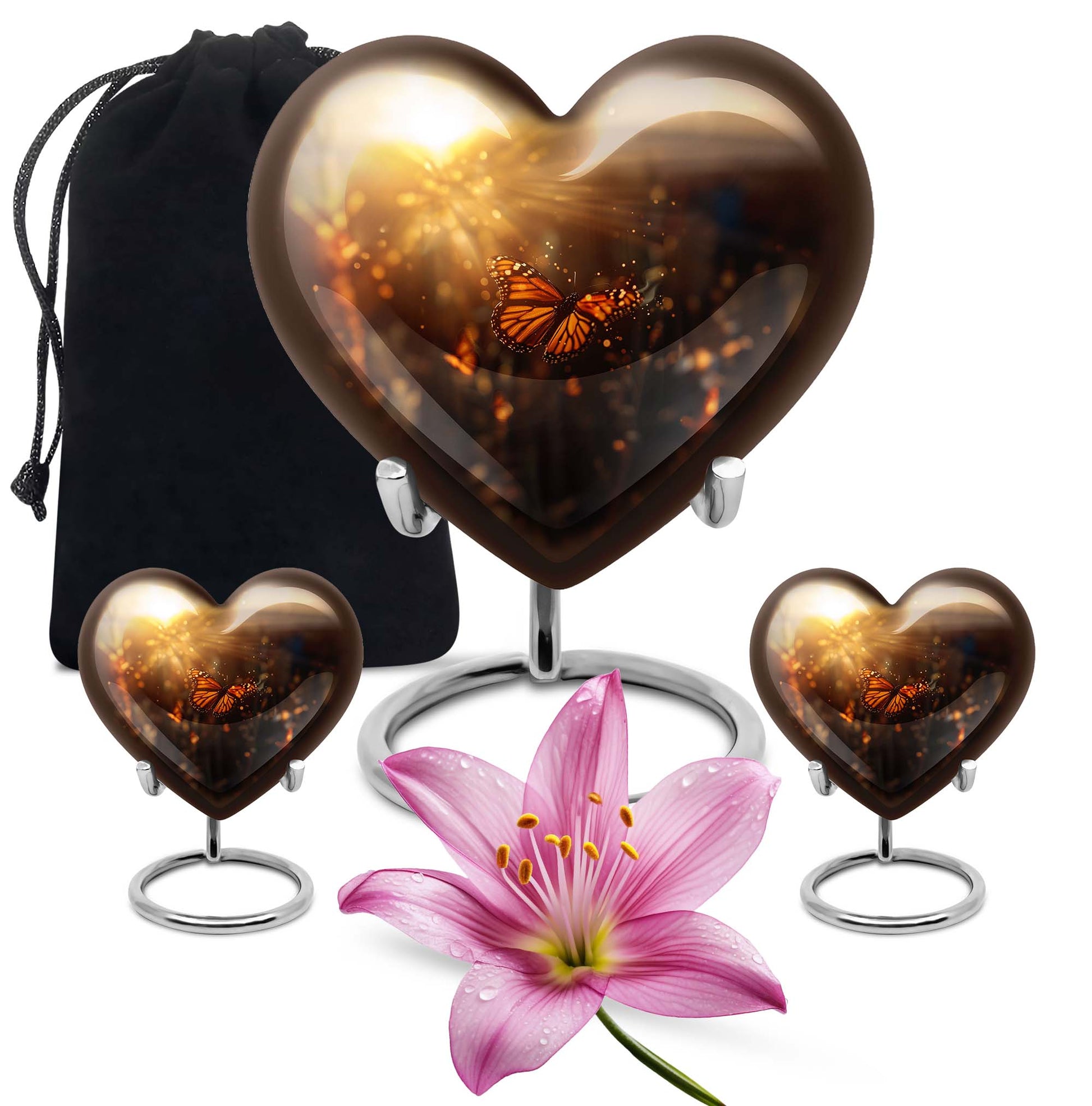 10-inch butterfly urn with wolf howling heart design for adult ashes containment