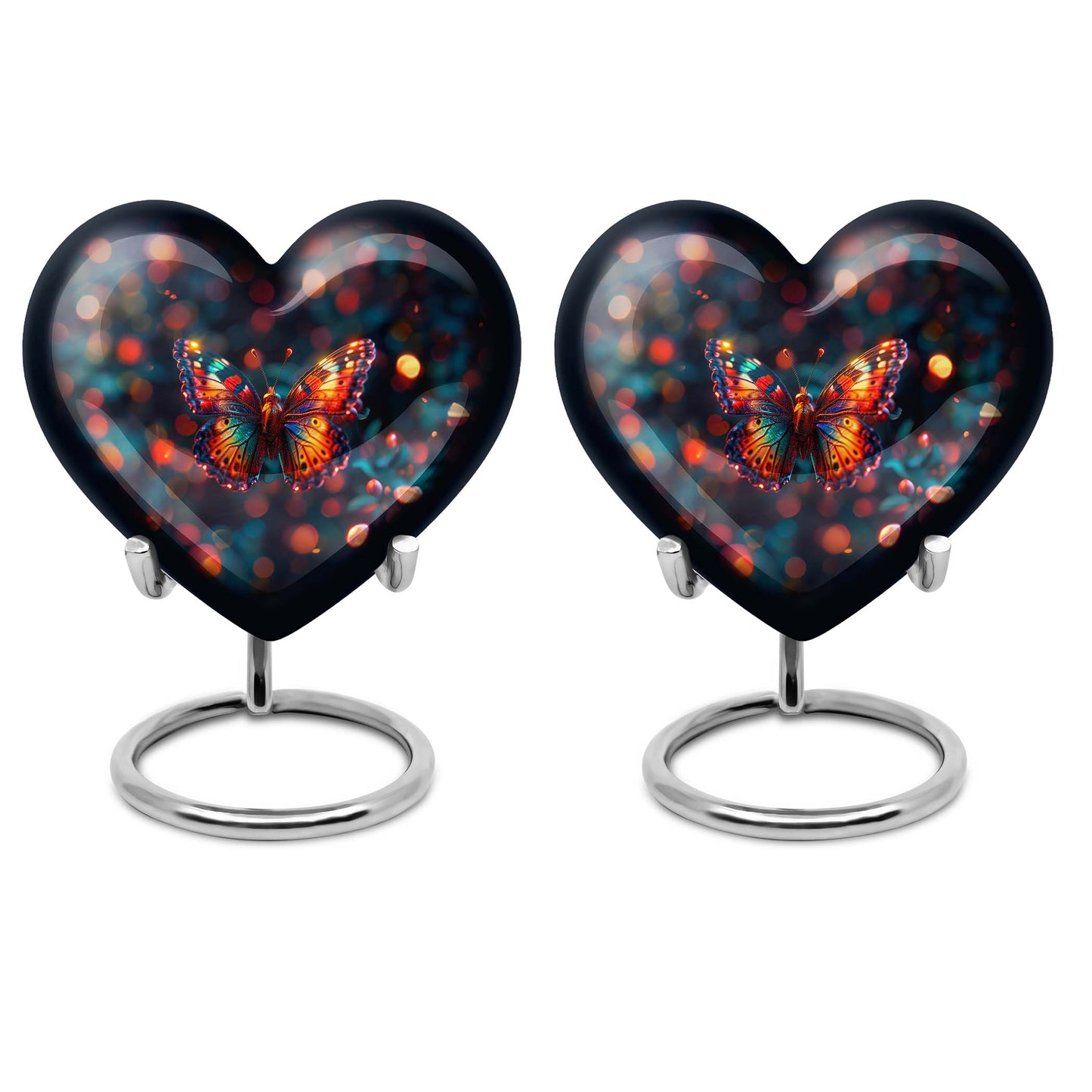 Heart-shaped Butterfly Urn for adult female ashes, customizable, with a Wolf Howling theme