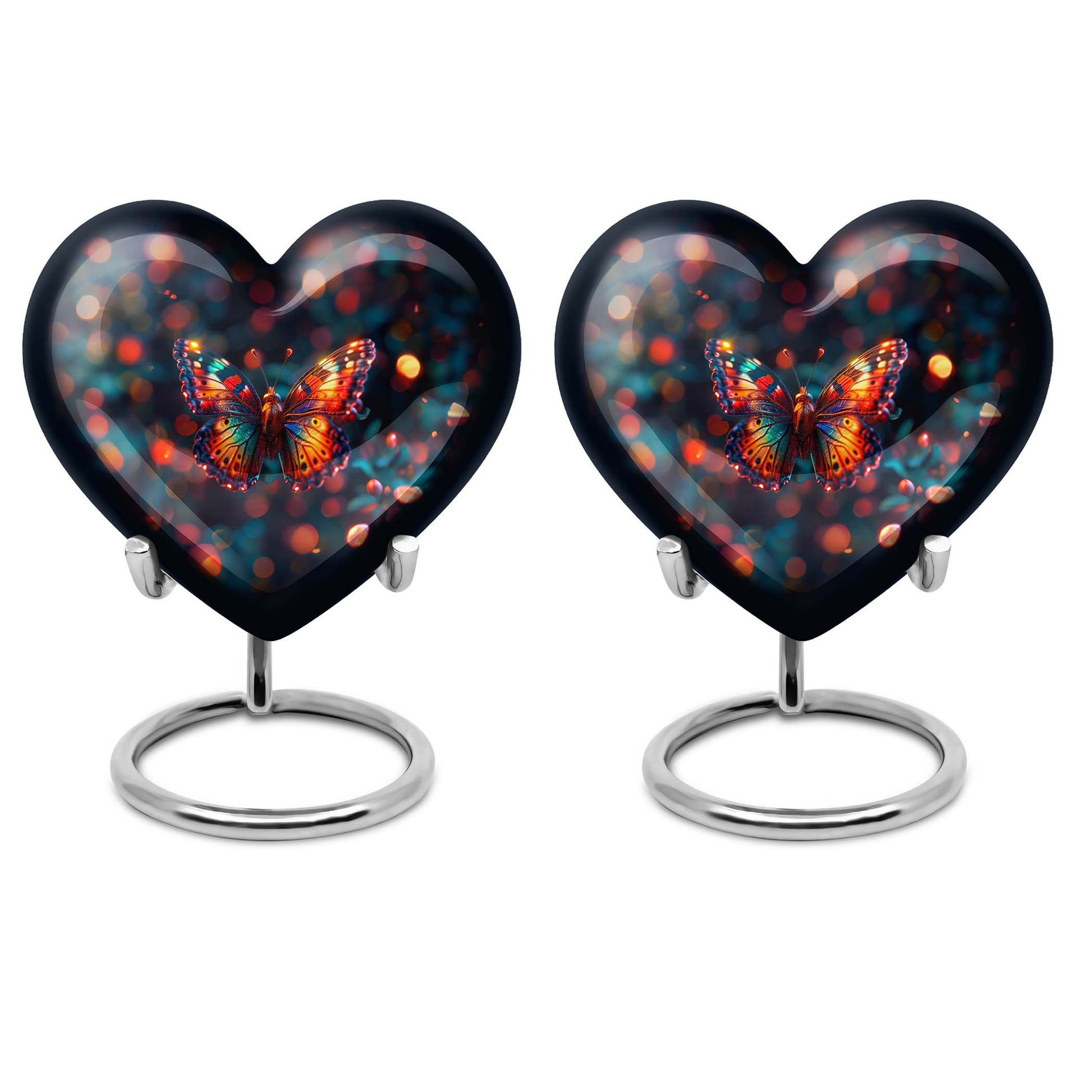 Heart-shaped Butterfly Urn for adult female ashes, customizable, with a Wolf Howling theme