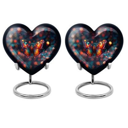 Heart-shaped Butterfly Urn for adult female ashes, customizable, with a Wolf Howling theme