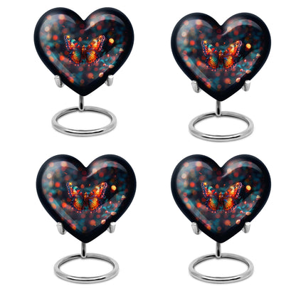 Heart-shaped Butterfly Urn for adult female ashes, customizable, with a Wolf Howling theme