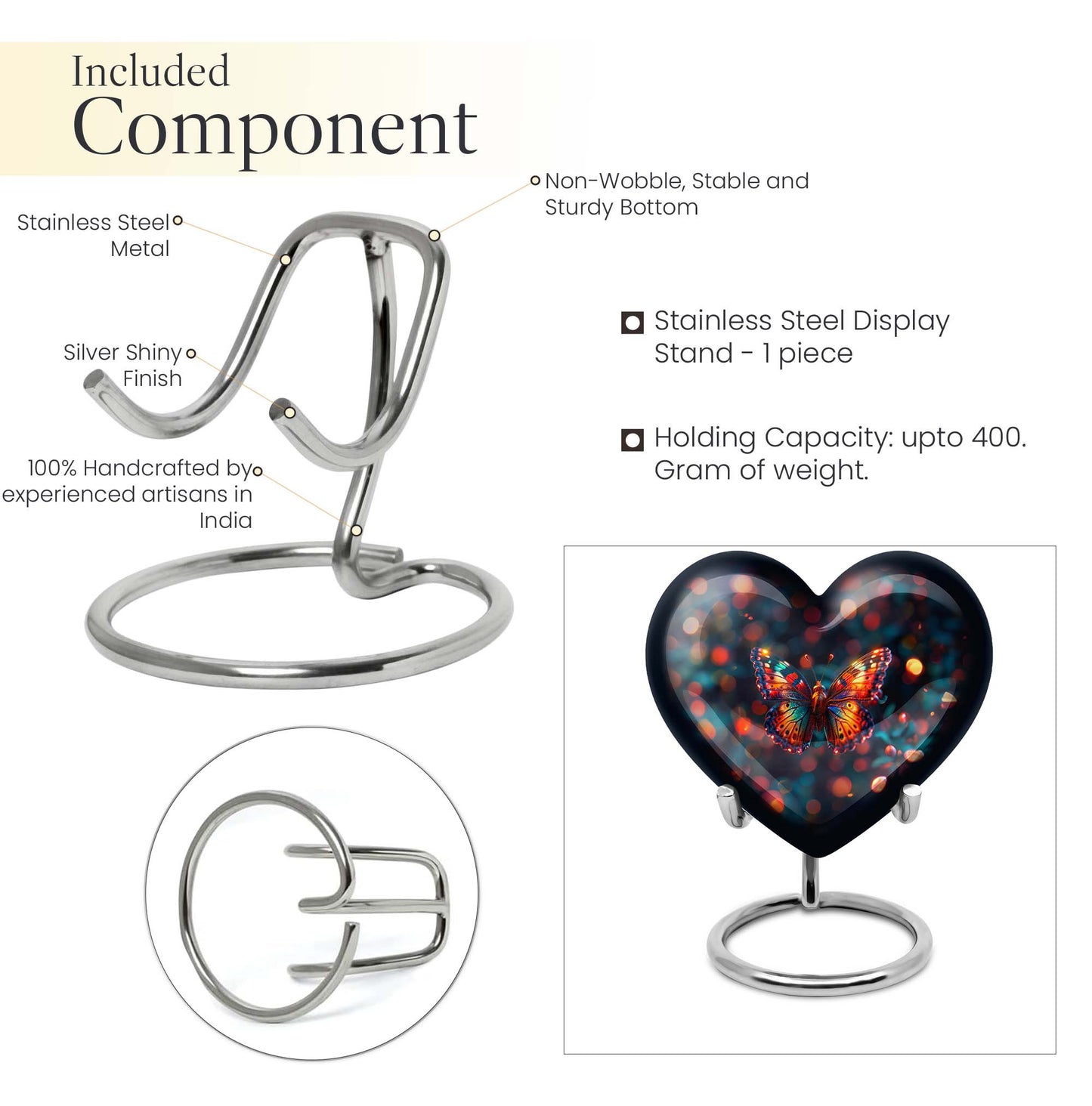 Heart-shaped Butterfly Urn for adult female ashes, customizable, with a Wolf Howling theme