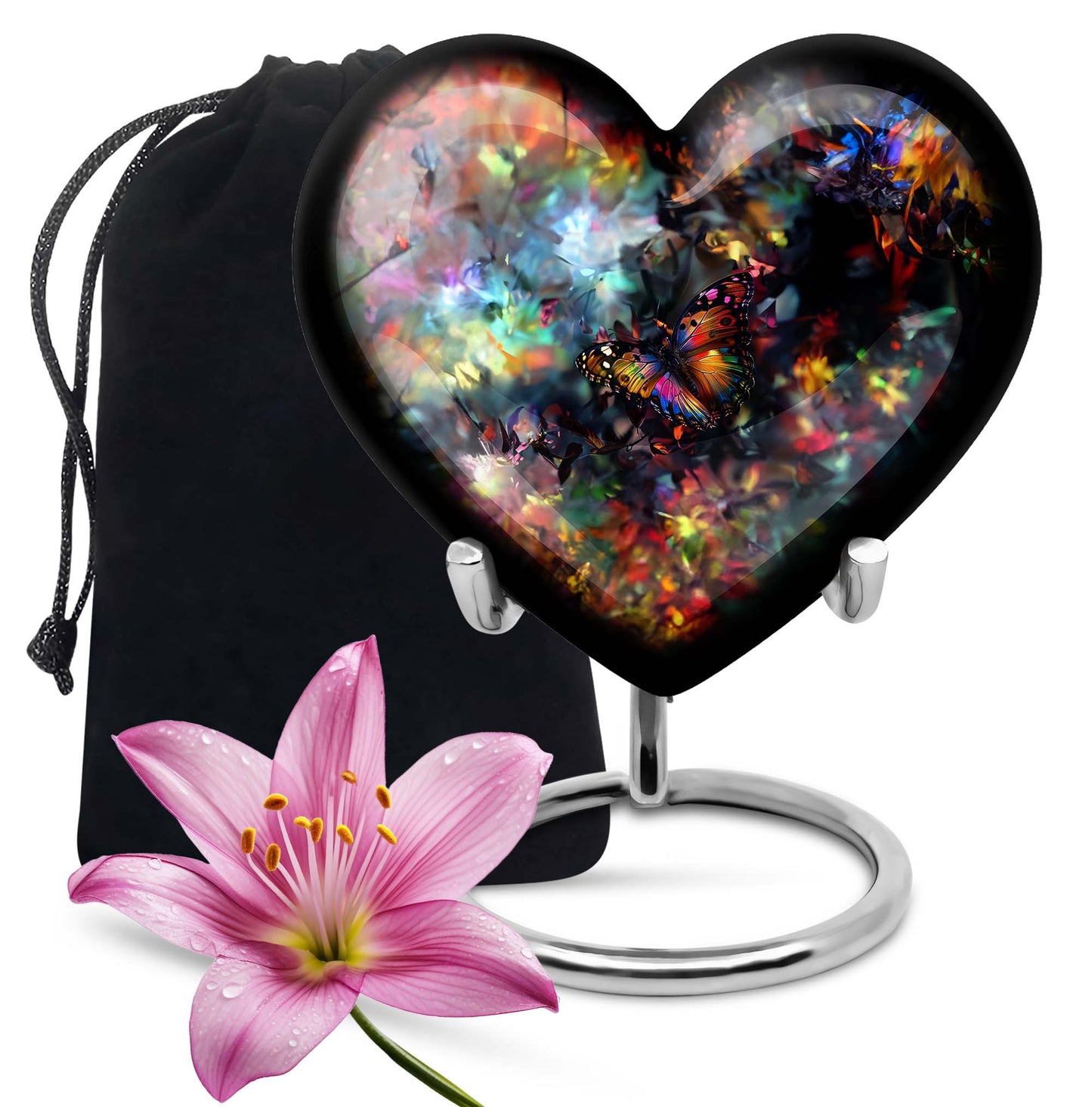 10-inch butterfly-themed heart urn for human ashes 