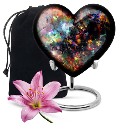 10-inch butterfly-themed heart urn for human ashes 