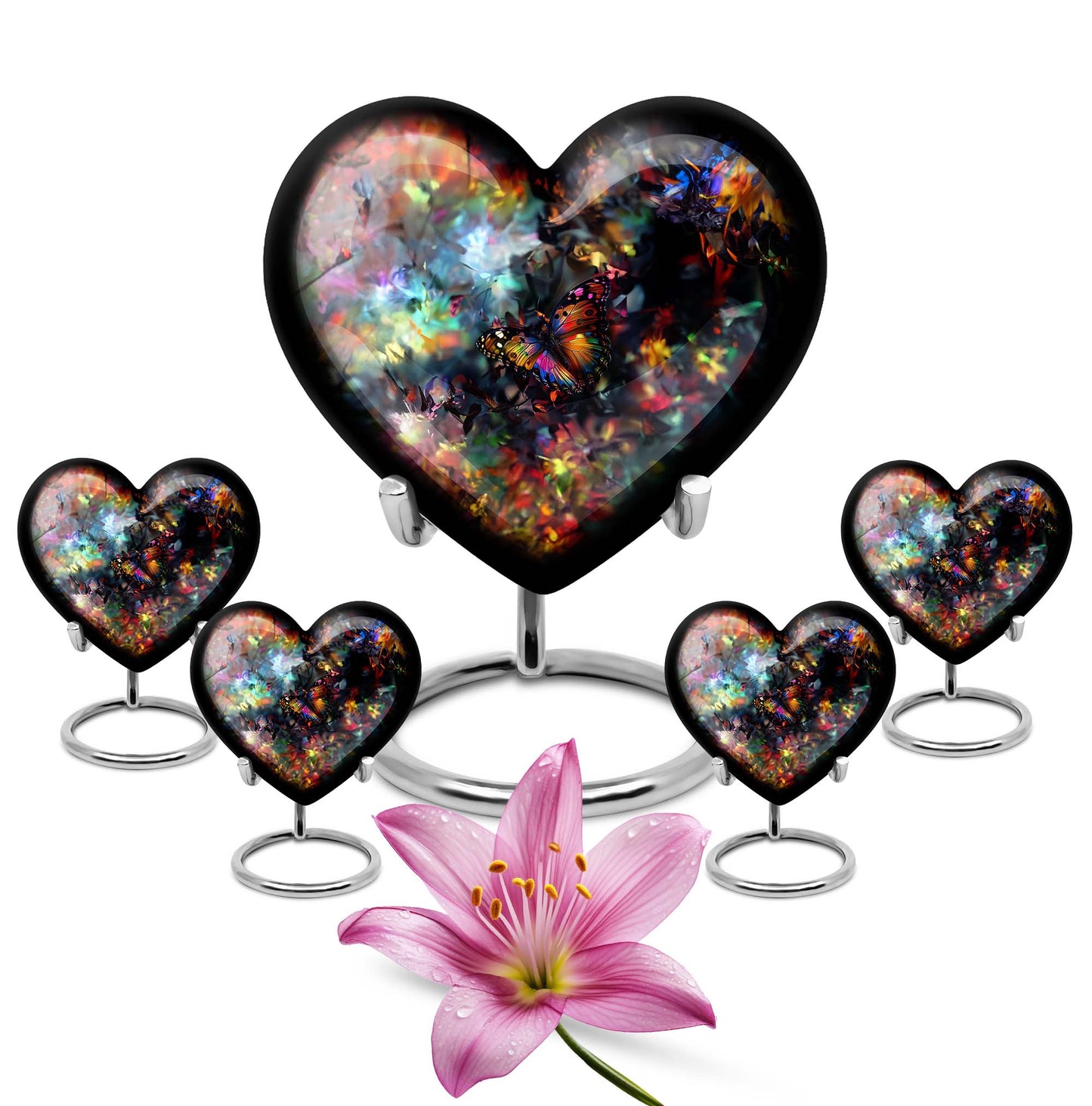 10-inch butterfly-themed heart urn for human ashes 