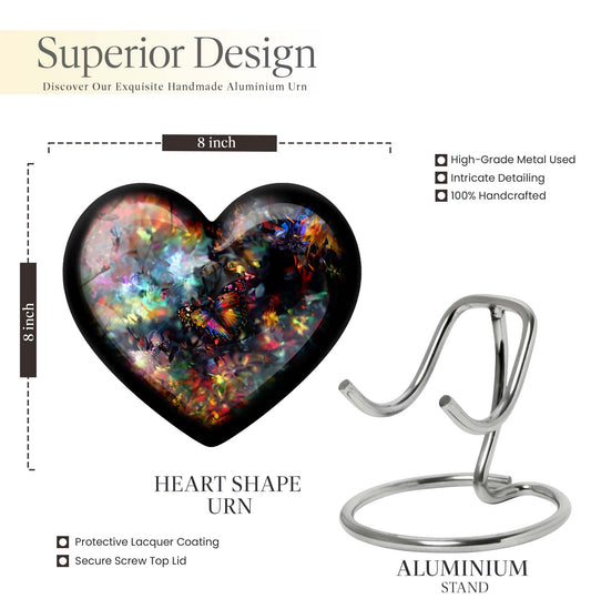 10-inch butterfly-themed heart urn for human ashes 