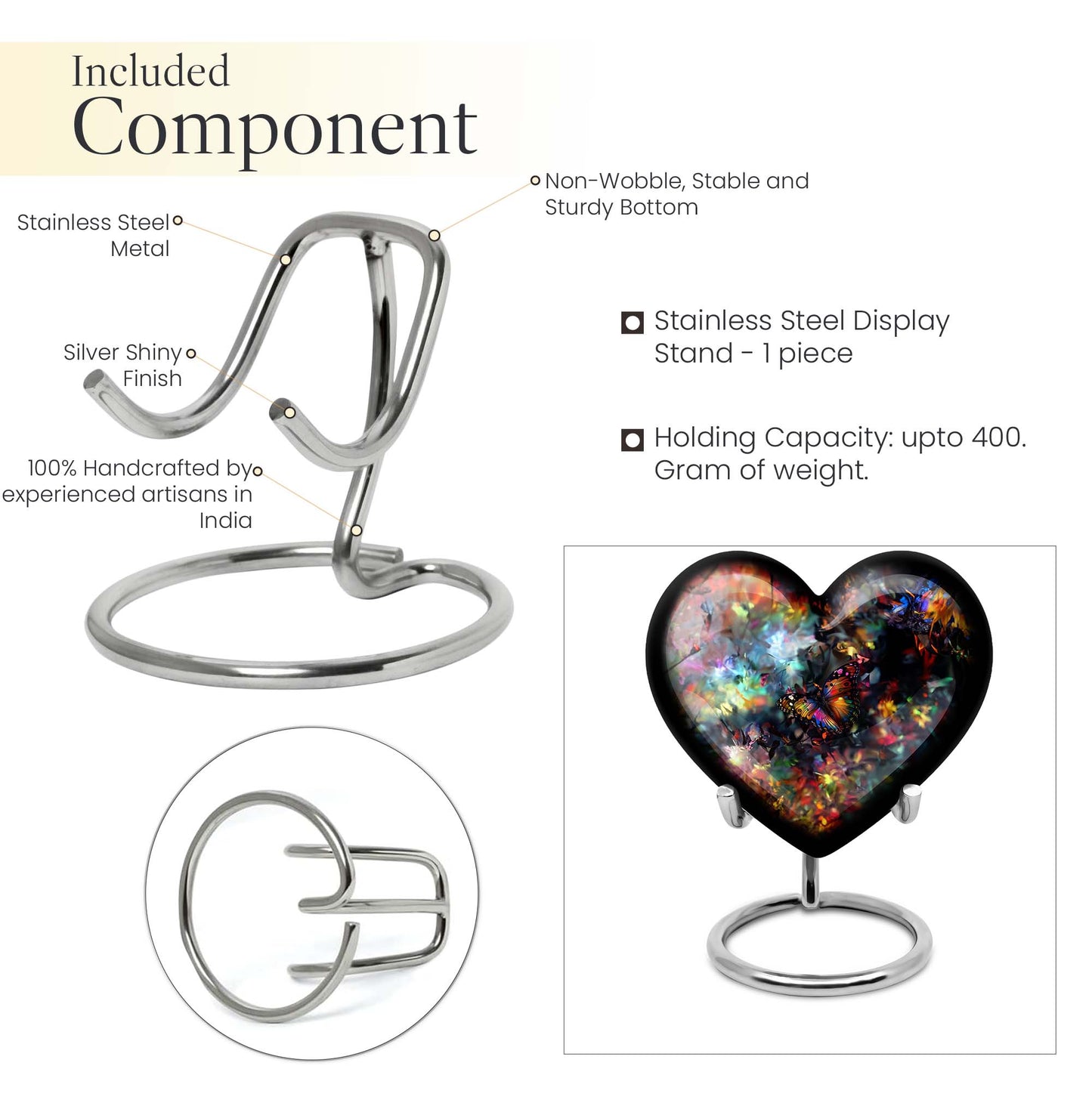 10-inch butterfly-themed heart urn for human ashes 