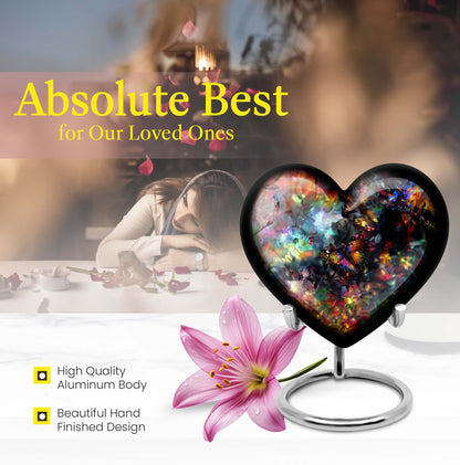 10-inch butterfly-themed heart urn for human ashes 