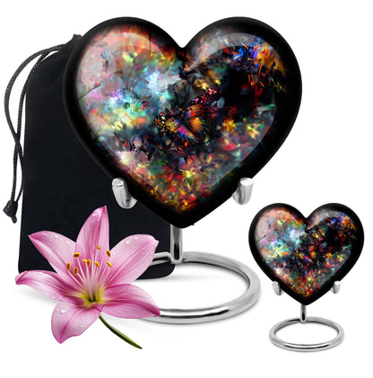 10-inch butterfly-themed heart urn for human ashes 