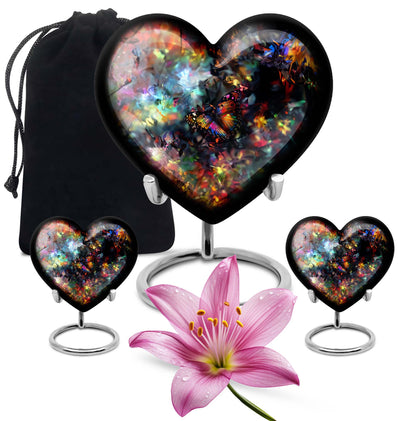 10-inch butterfly-themed heart urn for human ashes 