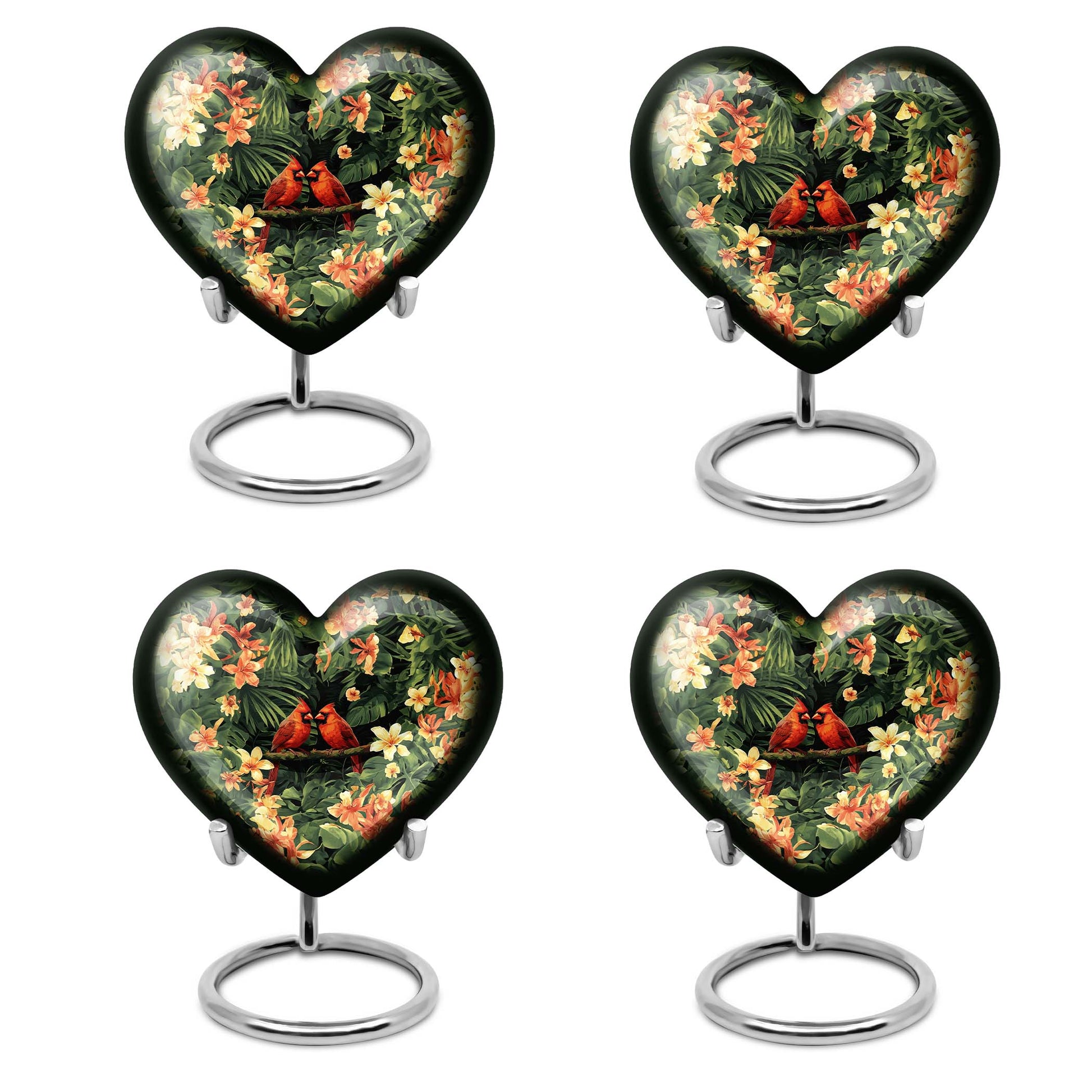10-inch Adult Cardinal bird Heart Urn, Wolf Howling theme, includes velvet pouch