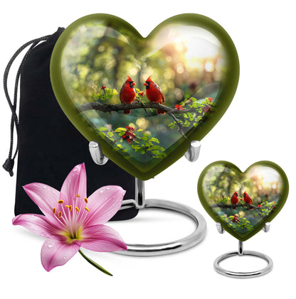 Cardinal Bird Theme Large Urn With 1 Keepsake Urn