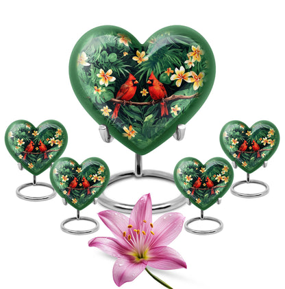 Cardinal Bird Theme Large Urn With 4 Keepsake Urn