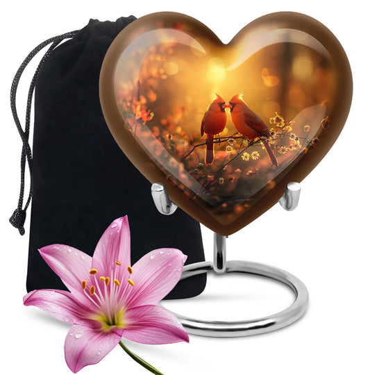 Cardinal bird heart-shaped cremation