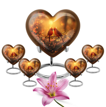 Cardinal bird heart-shaped cremation
