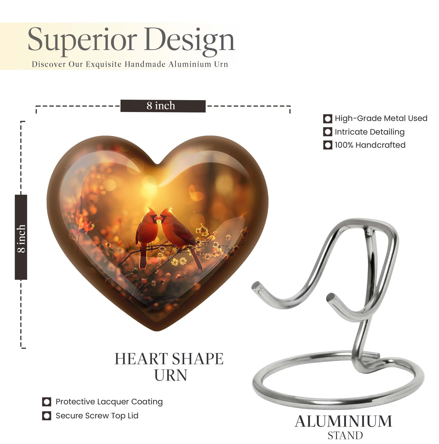 Cardinal bird heart-shaped cremation