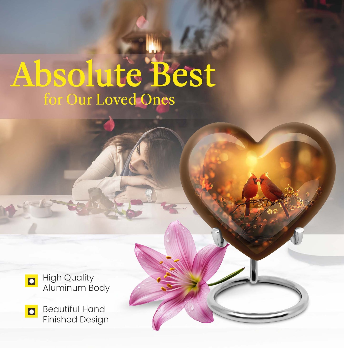 Cardinal bird heart-shaped cremation