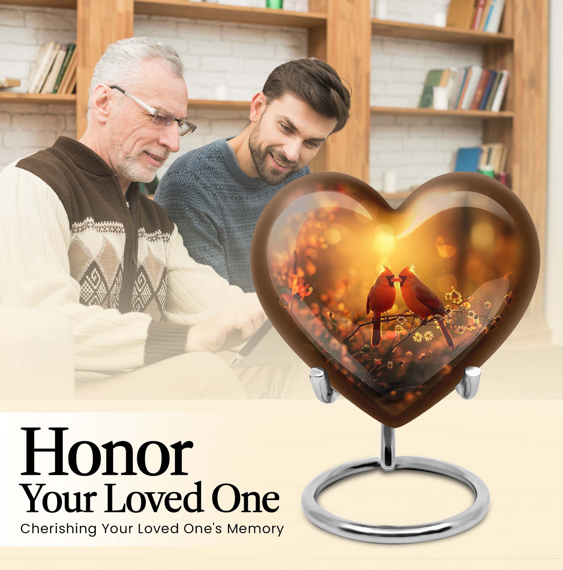 Cardinal bird heart-shaped cremation