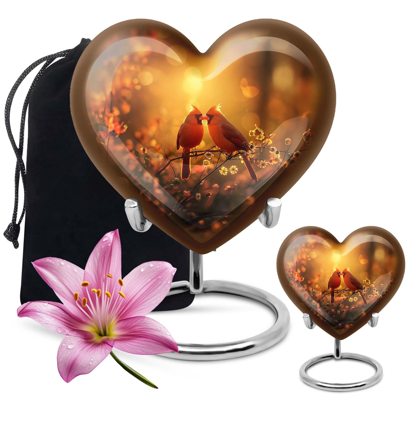 Cardinal bird heart-shaped cremation