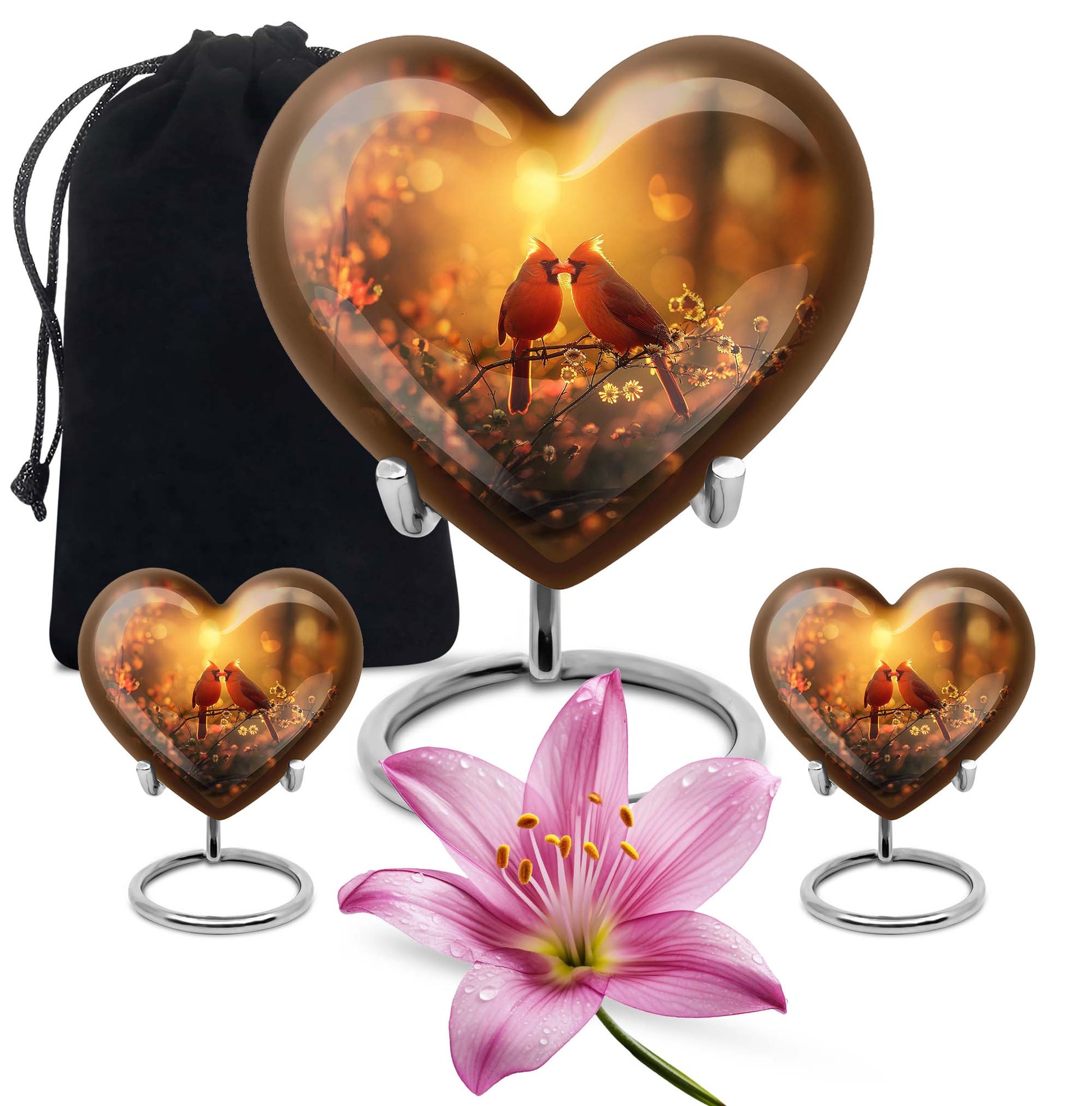 Cardinal bird heart-shaped cremation