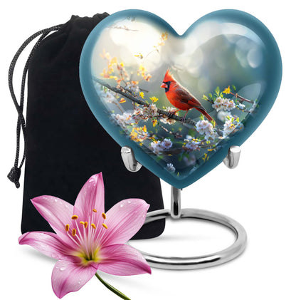10inch cardinal bird heart urn with wolf howling theme for adult human ashes