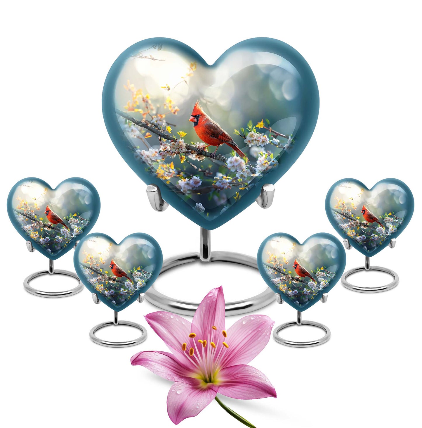 10inch cardinal bird heart urn with wolf howling theme for adult human ashes