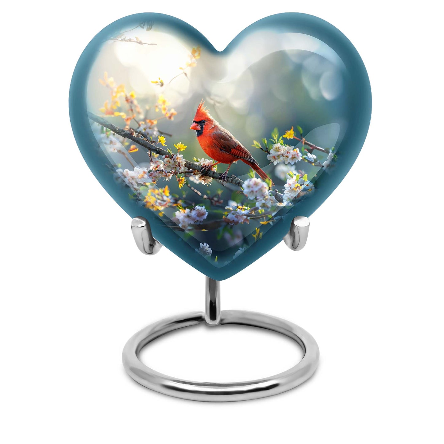10inch cardinal bird heart urn with wolf howling theme for adult human ashes