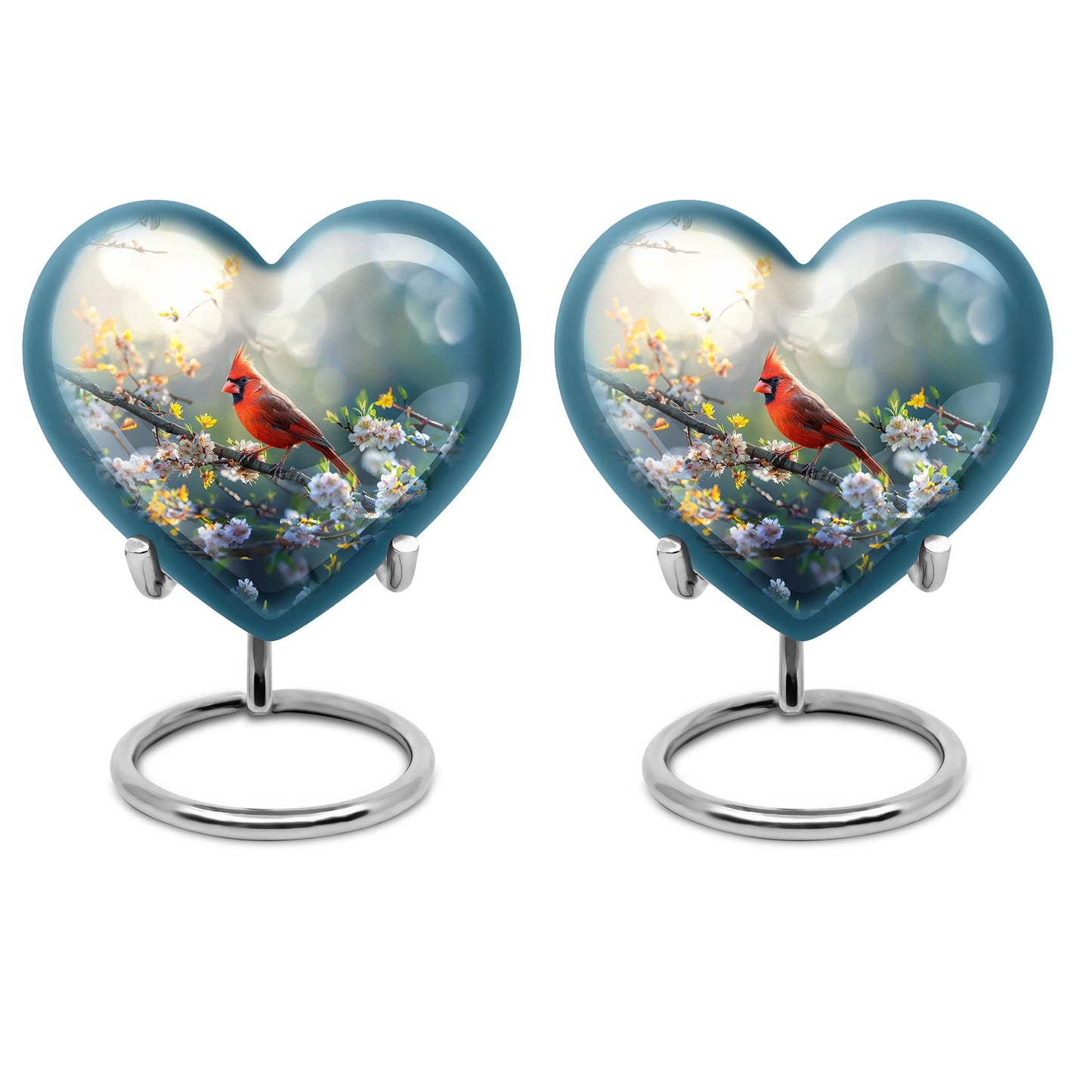 10inch cardinal bird heart urn with wolf howling theme for adult human ashes