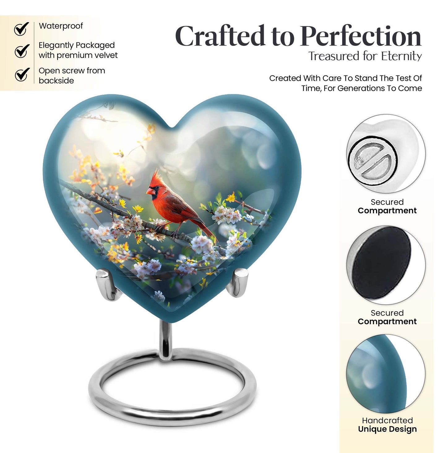 10inch cardinal bird heart urn with wolf howling theme for adult human ashes