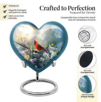 10inch cardinal bird heart urn with wolf howling theme for adult human ashes