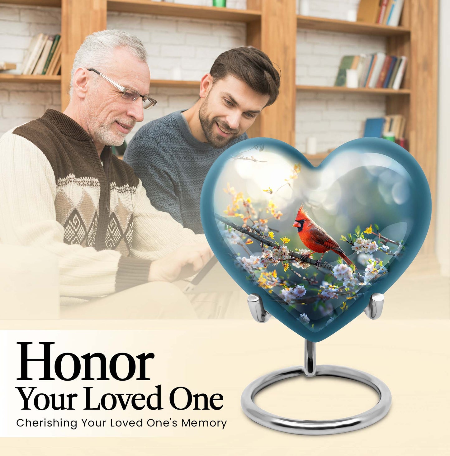 10inch cardinal bird heart urn with wolf howling theme for adult human ashes