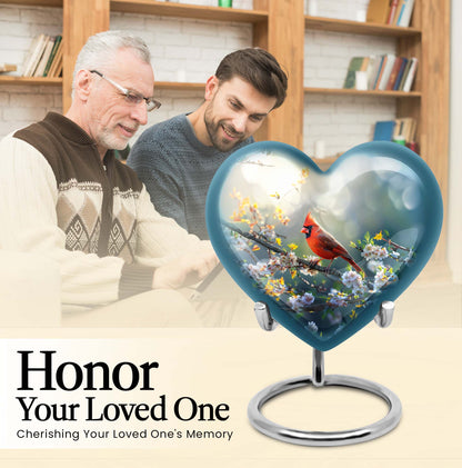 10inch cardinal bird heart urn with wolf howling theme for adult human ashes
