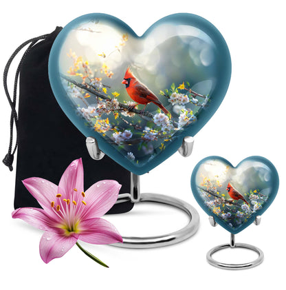 10inch cardinal bird heart urn with wolf howling theme for adult human ashes