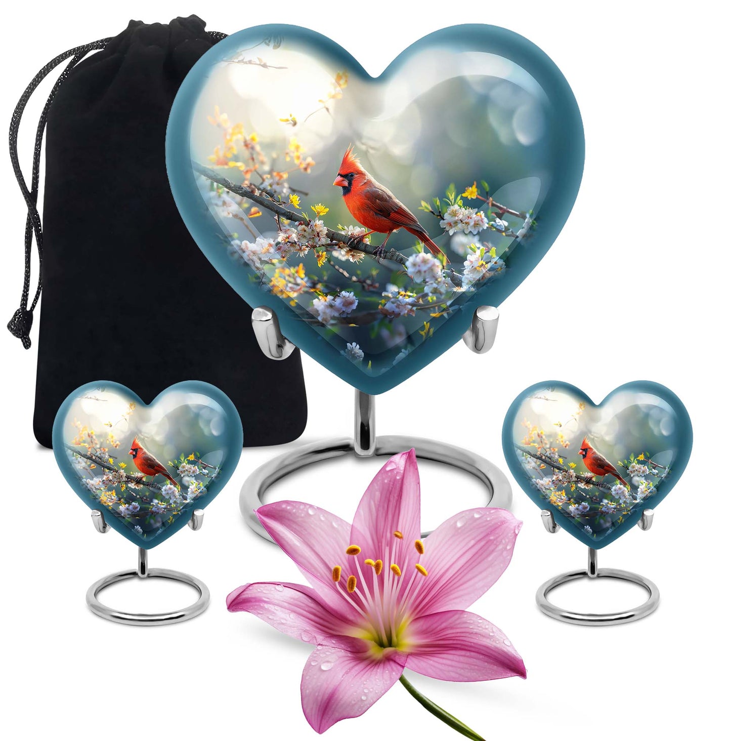 10inch cardinal bird heart urn with wolf howling theme for adult human ashes