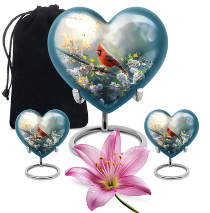 10inch cardinal bird heart urn with wolf howling theme for adult human ashes