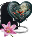 10 Inch Cardinal Bird Heart Memorial Urn for Male, Wolf Howling Theme, Comes with Velvet Pouch