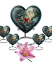 10 Inch Cardinal Bird Heart Memorial Urn for Male, Wolf Howling Theme, Comes with Velvet Pouch