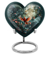 10 Inch Cardinal Bird Heart Memorial Urn for Male, Wolf Howling Theme, Comes with Velvet Pouch