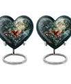 10 Inch Cardinal Bird Heart Memorial Urn for Male, Wolf Howling Theme, Comes with Velvet Pouch