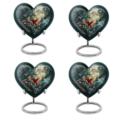 10 Inch Cardinal Bird Heart Memorial Urn for Male, Wolf Howling Theme, Comes with Velvet Pouch