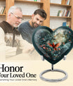 10 Inch Cardinal Bird Heart Memorial Urn for Male, Wolf Howling Theme, Comes with Velvet Pouch
