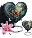 10 Inch Cardinal Bird Heart Memorial Urn for Male, Wolf Howling Theme, Comes with Velvet Pouch