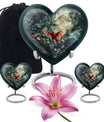 10 Inch Cardinal Bird Heart Memorial Urn for Male, Wolf Howling Theme, Comes with Velvet Pouch
