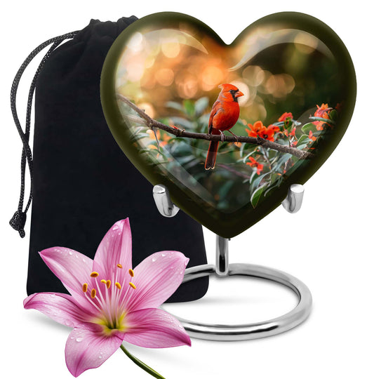 Cardinal bird heart urn