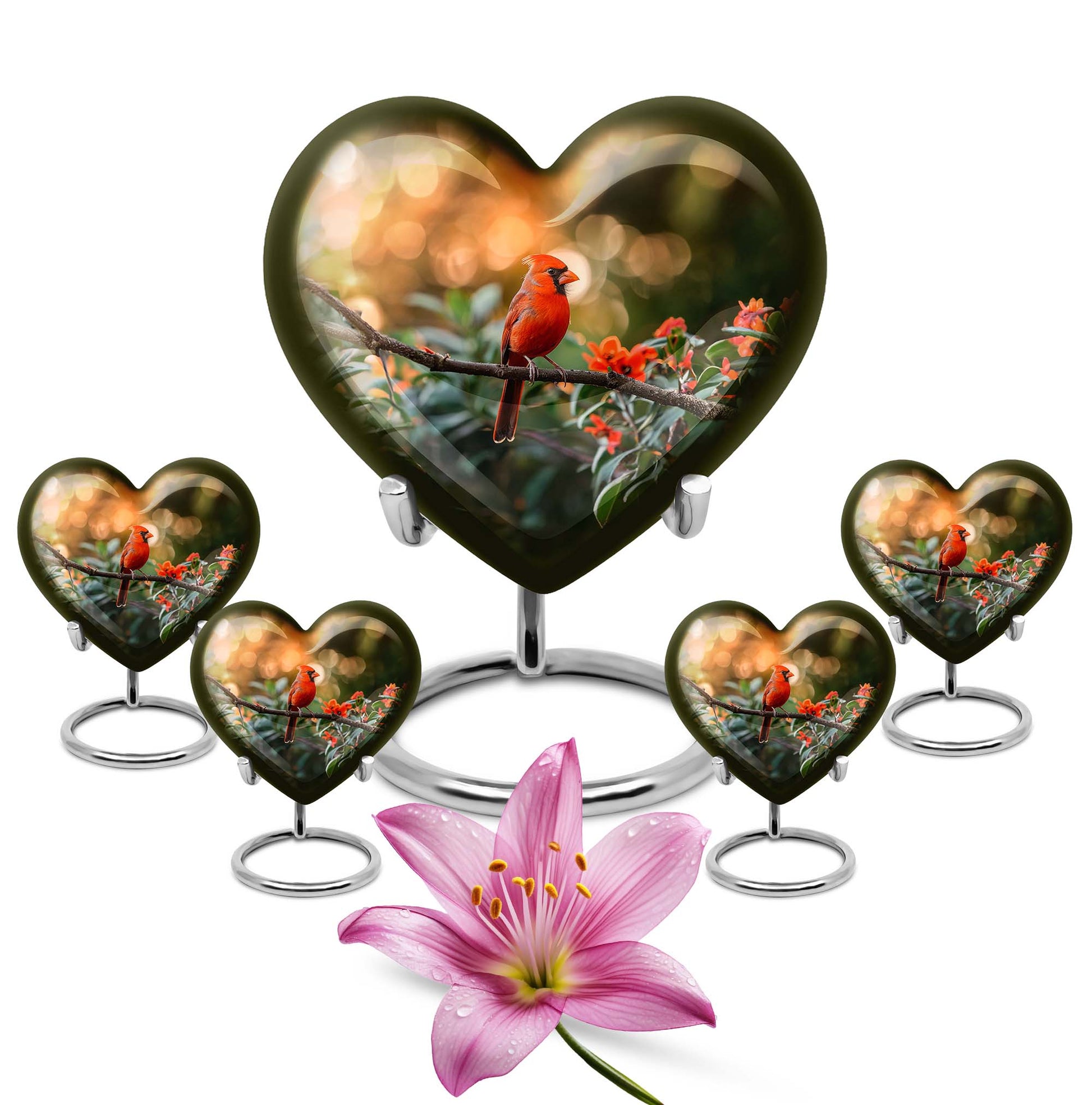 Cardinal bird heart urn
