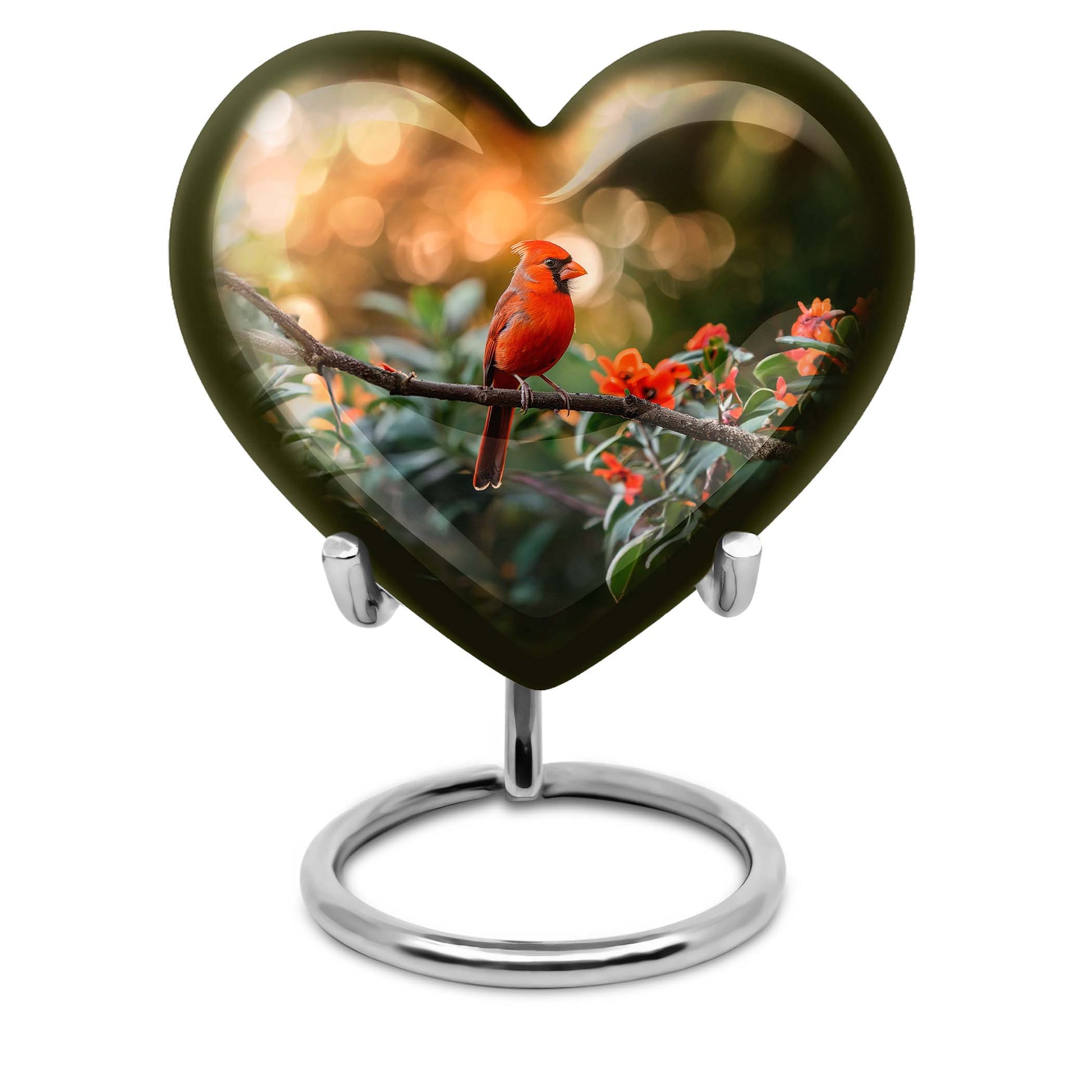Cardinal bird heart urn