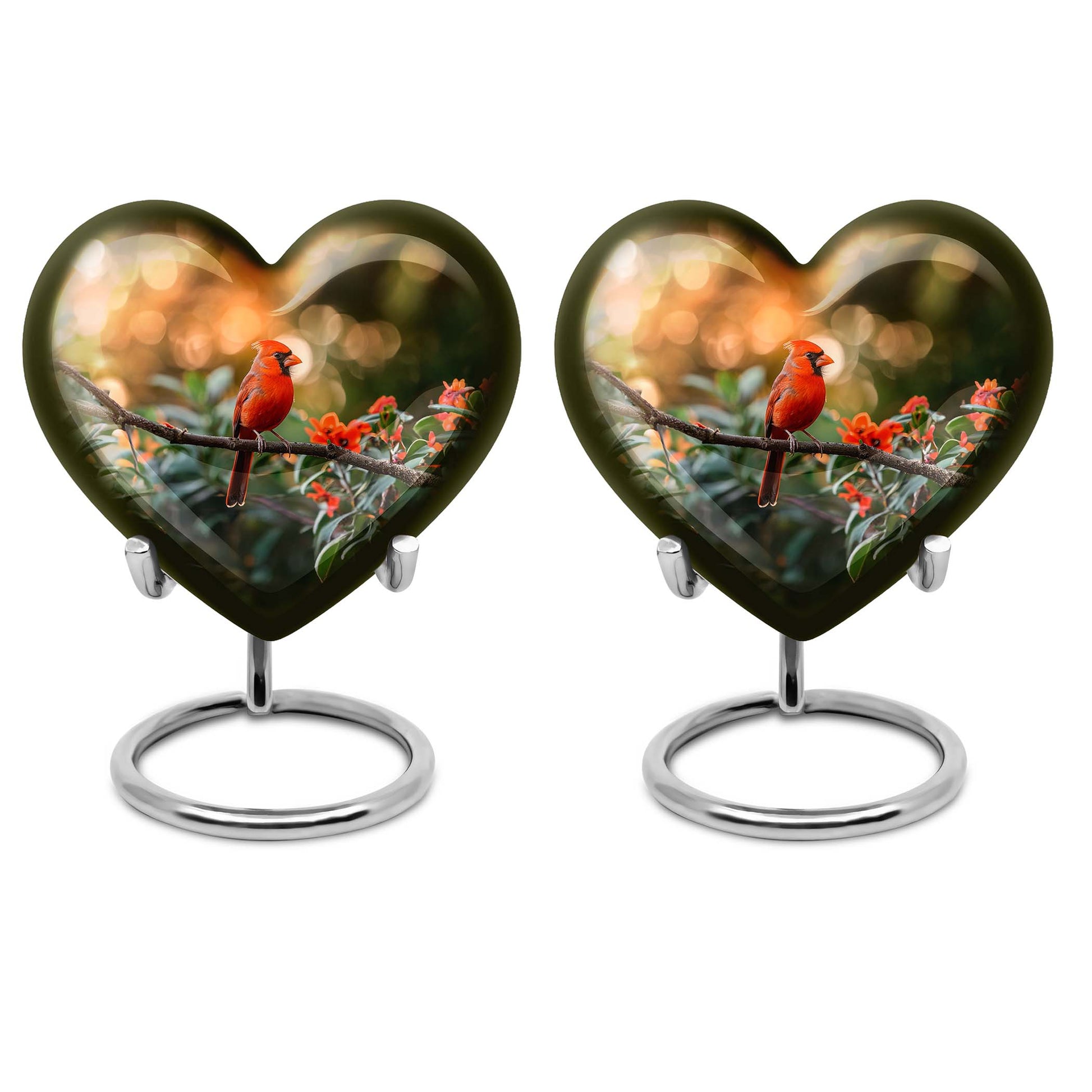Cardinal bird heart urn