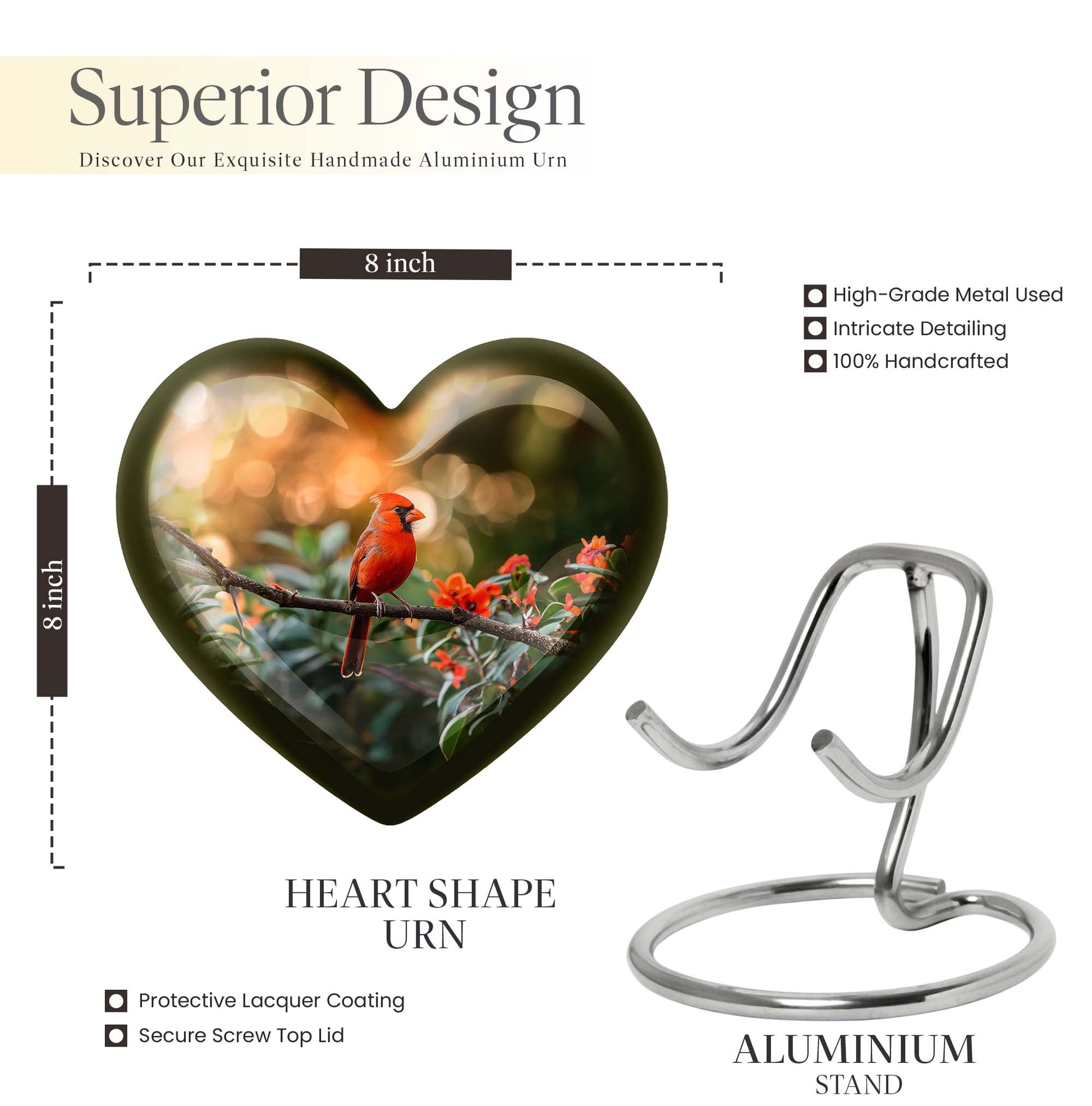 Cardinal bird heart urn