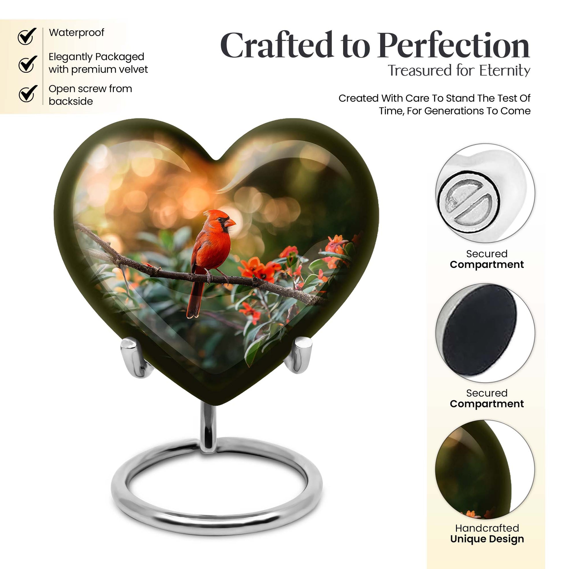 Cardinal bird heart urn